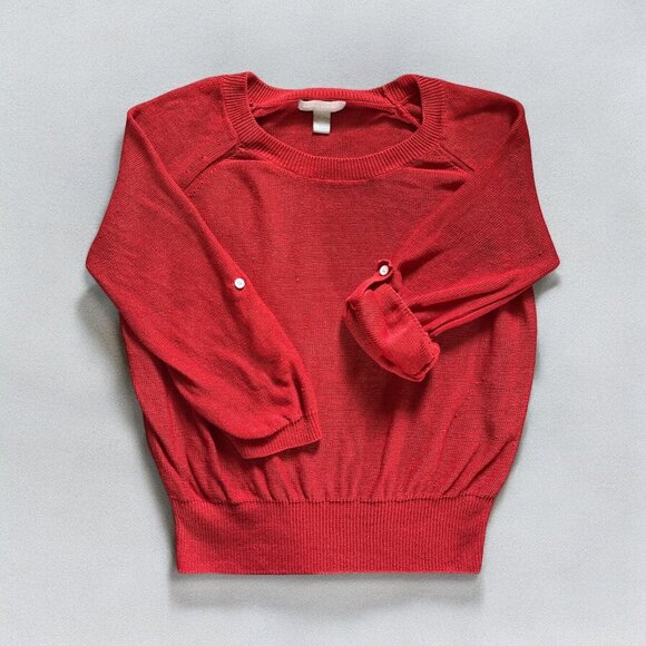 Banana Republic Womens Sweater S Red Knit Raglan Sleeves Linen Bamboo Blend - Picture 1 of 5